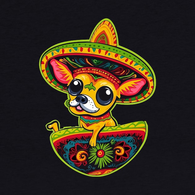 Funny Mexican Chihuahua in Guac Cartoon by TeeTrendz